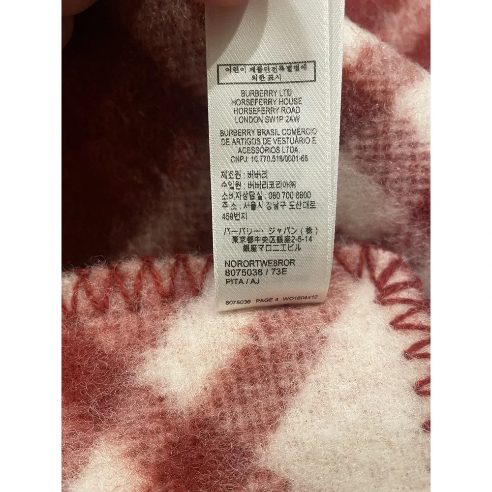 Burberry Wool Blanket Red &‎ White Plaid Check 200x135cm Heavy $1790 Retail NEW